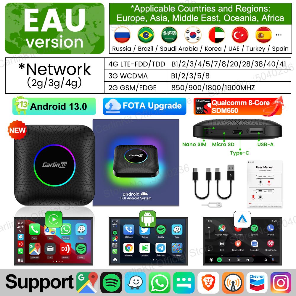 AWQ1 2025 CarlinKit CarPlay AI Box Android 13.0 SM6225 QCM6125 Android Auto Wireless CarPlay Adapter 2.4+5GGPS 64G 128G FOTA Upgrade