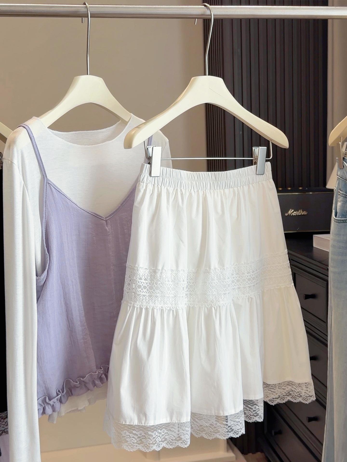 

High-Waisted A-Line White Lace Crochet Midi Skirt for Women - Slimming, Petite, Fluffy Summer Style One Size білий