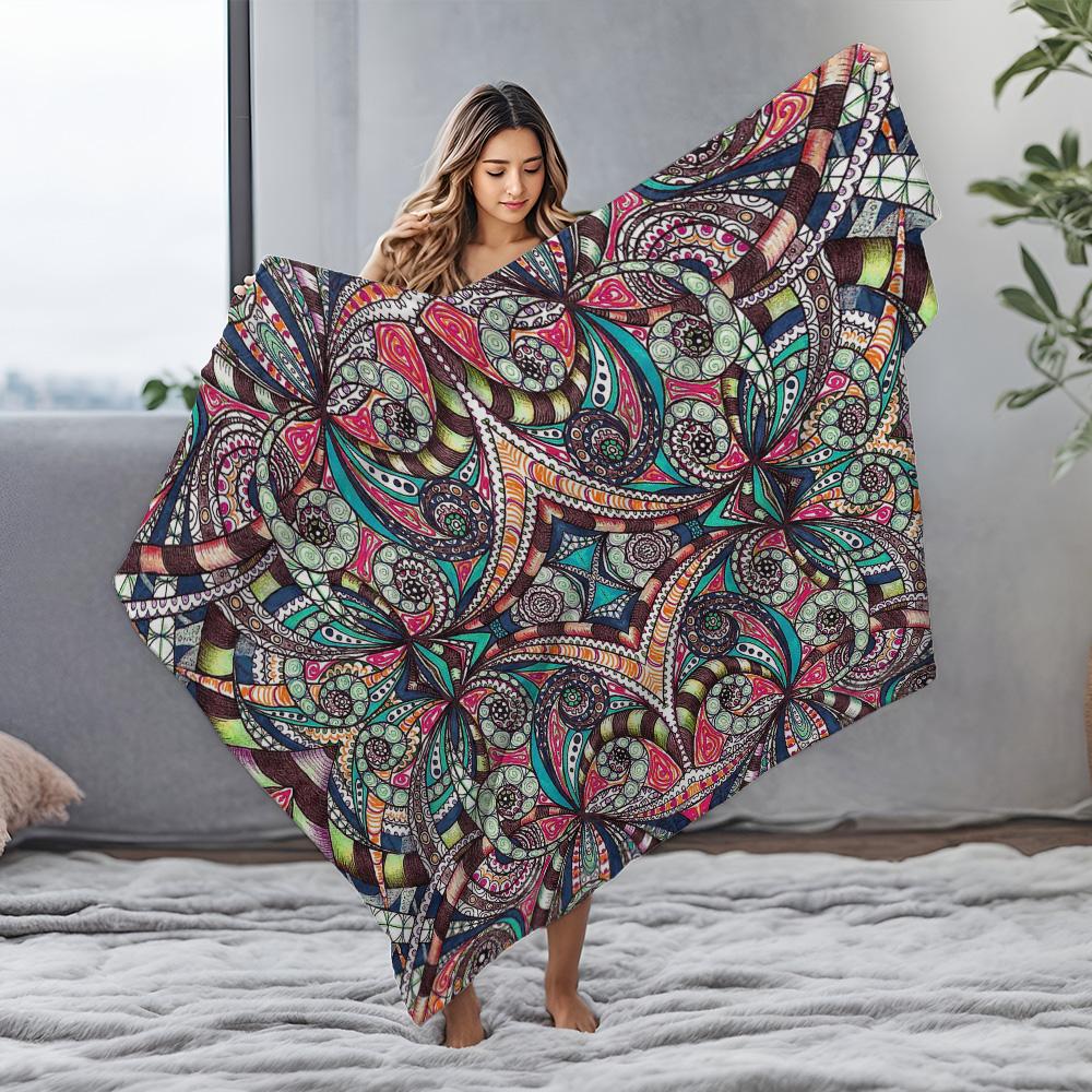 Psychedelische Tribal Muster Decke Bunte Ethnische Bettdecke Abstrakter Geometrischer Druck Überwurfdecke für Sofa Couch Dekoration