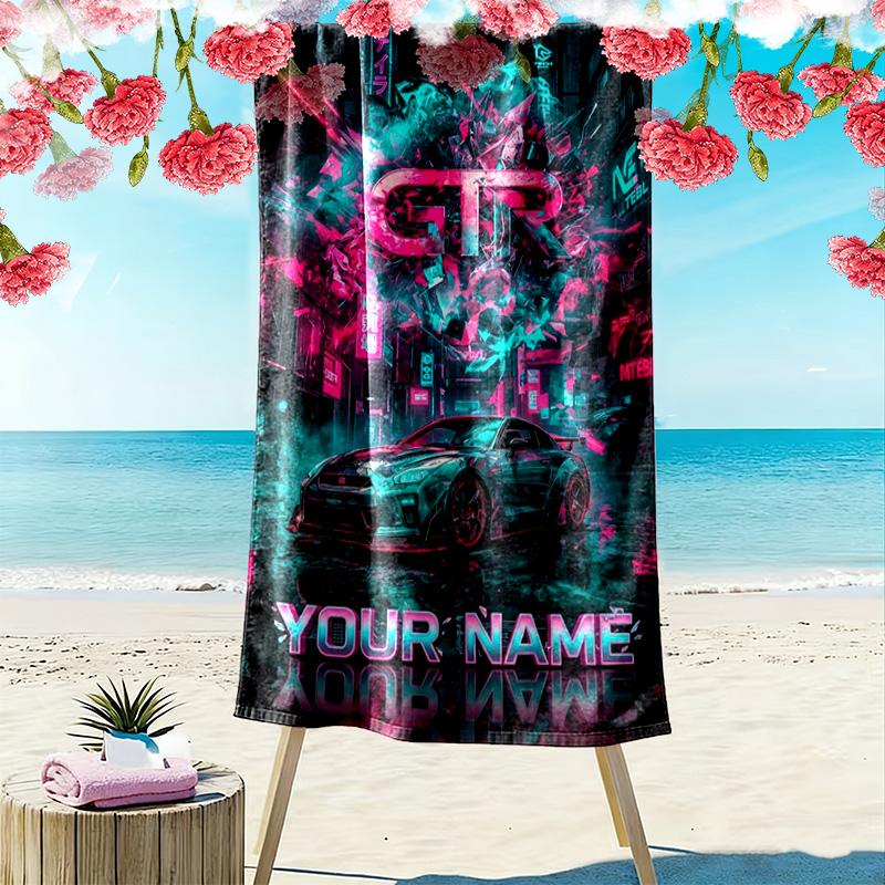 Name Custom Car posters Print Beach Towel, Large Soft Quick Dry Towel for Beach Camping Swimming