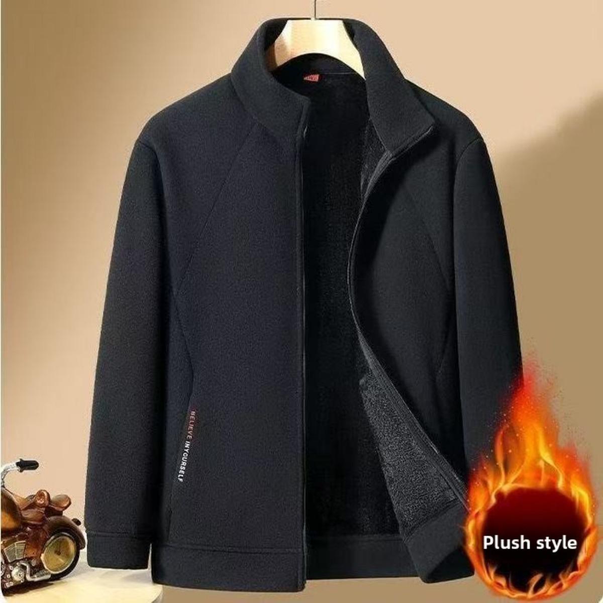 

Мужская флисовая куртка с толстым флисом и худи свободного кроя для повседневного тепла, куртка со стоячим воротником M чёрный