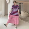 2023 Summer Plus Size Loose Cotton Striped Swing Dress for Women