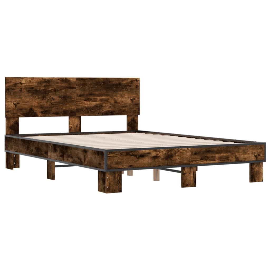Bed Frame in Smoked Oak Finish 120 x 200 cm Made of Wood Based Material and Metal