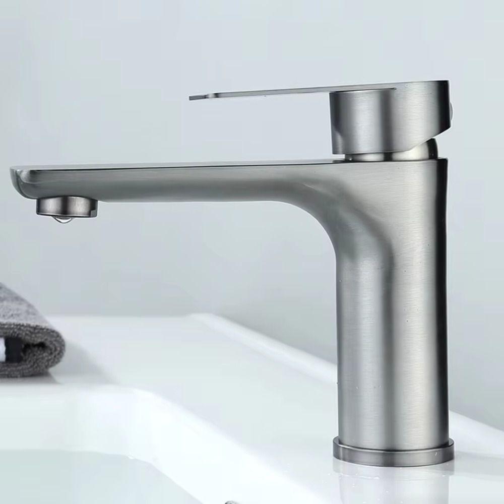 Stainless Steel Bathroom Faucet Single Cold Kitchen Sink Faucet Lavatory Basin Faucet Guest Bath