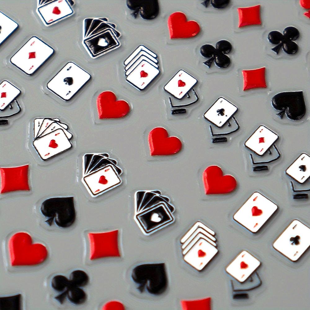 Solitaire Playing Card Pattern Design Nail Art Stickers: Self-Adhesive, Easy to Use, Cartoon Themed, One-Time Use, Glitter Accents