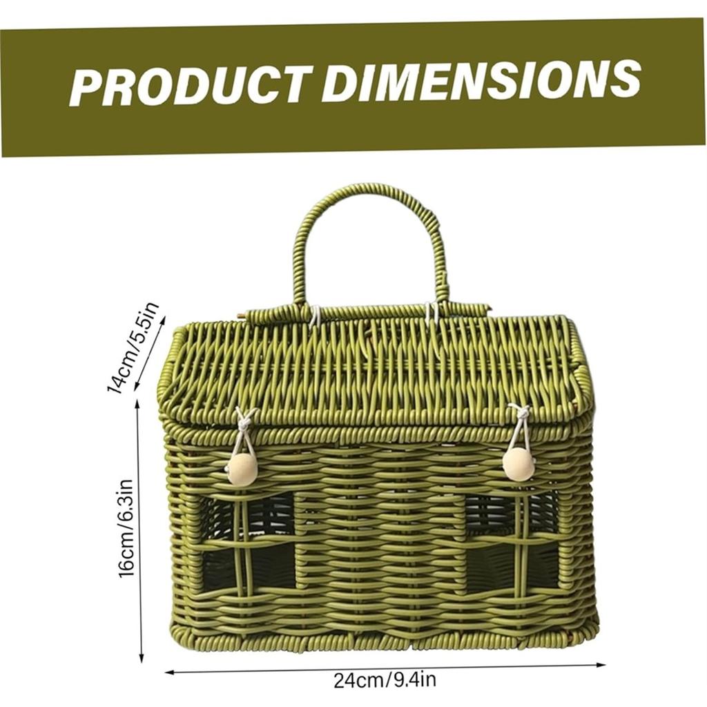Garden Harvest Basket, House Shaped Rattan Picnic Basket, Decorative Hand Woven Shelf Organizer,for Organizing, Storage.