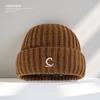 Warm Knitted Wool Hat for Men and Women Korean Version C Letter Embroidered Melon Leather Hat Showing Face with Little Couple Cold Hat Trend