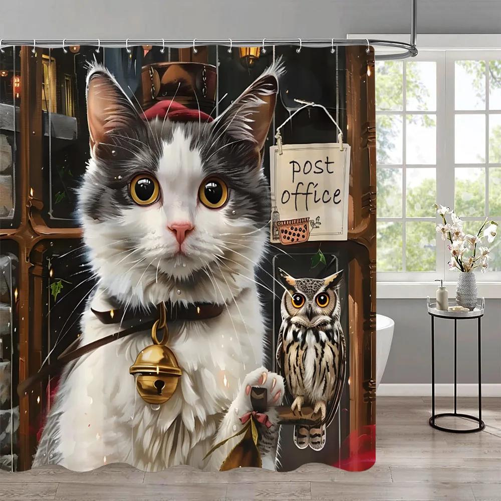 Funny Cat Children'S Shower Curtain Colourful Cartoon Patterns Children'S Room Curtains Bathroom Decor Accessories With Hooks