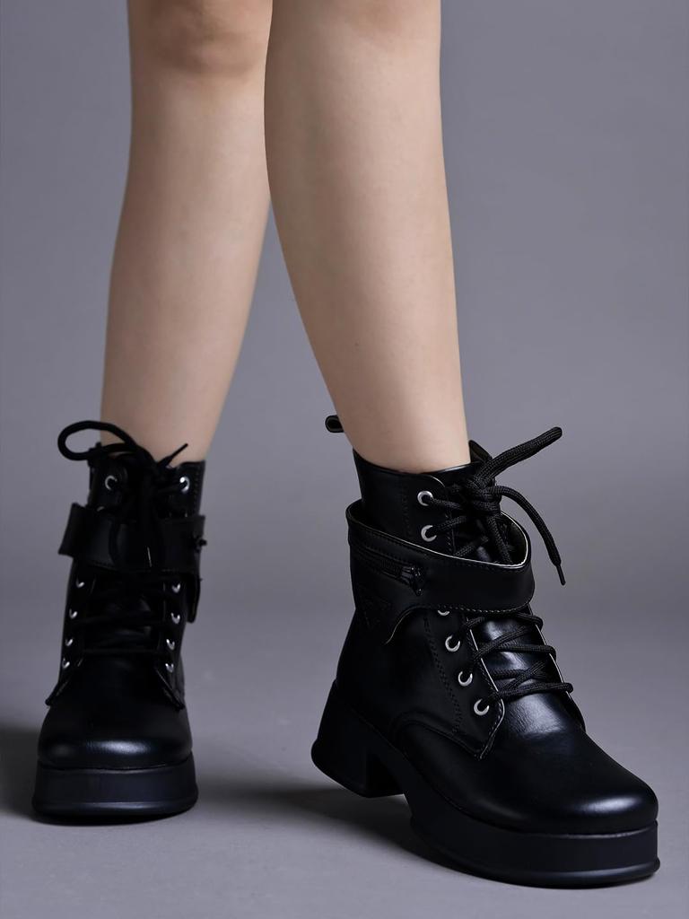 Shoetopia Womens Chunky Heel Short Booties with Non-Slip Sole, Comfortable Trendy Ankle Boots | Soft Cushioned Sole | Casual, Party & Winter Wear