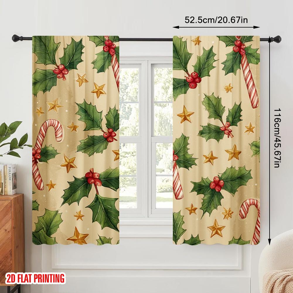 2 Stück, 2D-Flachdruck Fenster Vorhang Weihnachtsmann mit Geschenk1 Strapazierfähiger 100% Polyesterstoff (ohne Stange) Dekorationen Innen für