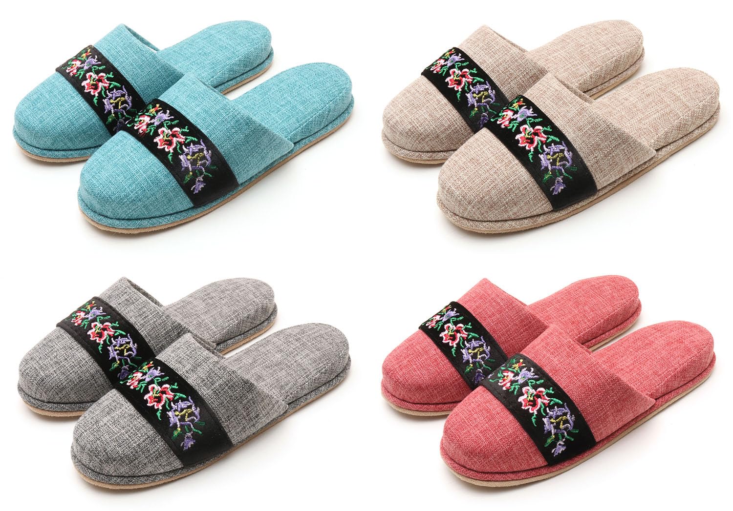 

Вышитая лента, подвесной набор из 4 пар гостевых домашних тапочек с цветочным узором, [Домашняя обувь, Тапочки, Использование, Весна/Лето, Вышивка]