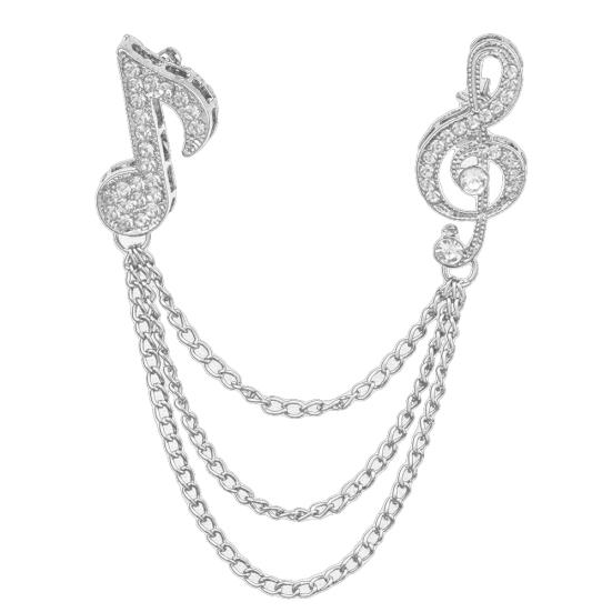 Unisex Rhinestone Musical Note Chain Tassel Brooch Pin Lapel Badge Shawl Jewelry