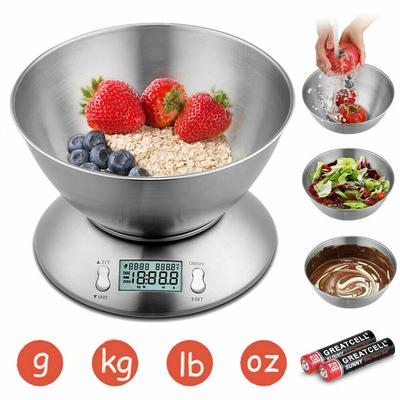 Balance de cuisine numérique en acier inoxydable 5 kg / 1 g avec bol intégré, Balance de précision, Balance ménagère