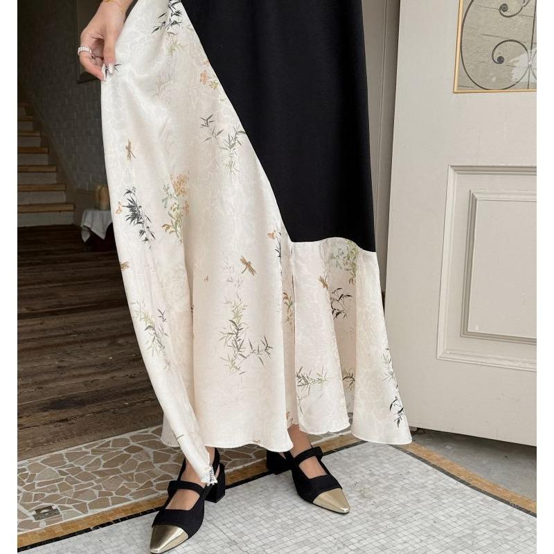 Dimanaf Vestido de Verano Talla Grande para Mujer Casual Empalmado Suelto Vintage Vestido Largo Básico de Manga Corta Maxi