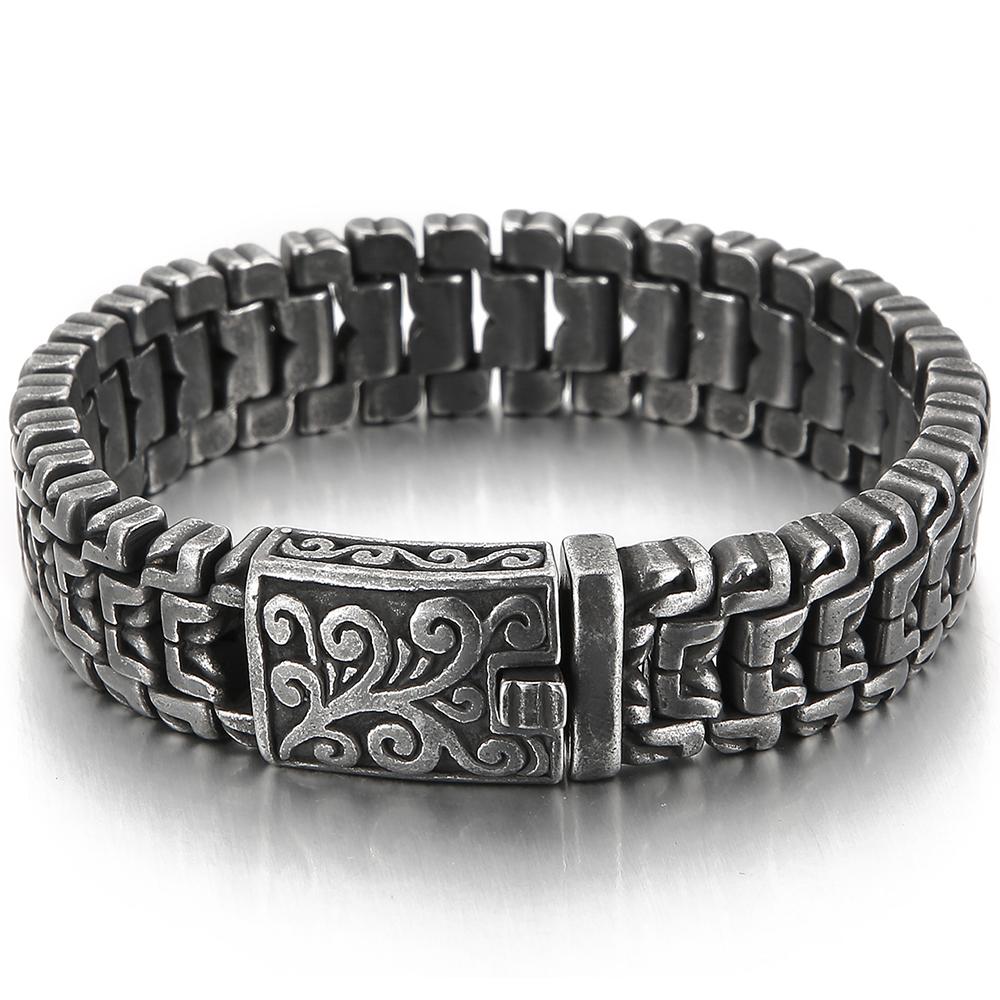 

Men s Hip-Hop Bracelet Vintage Black Gold Color 16MM 316L Stainless Steel Punk Chain Gothic Streetwear Jewelry for Boys 19-24CM 19CM чёрный