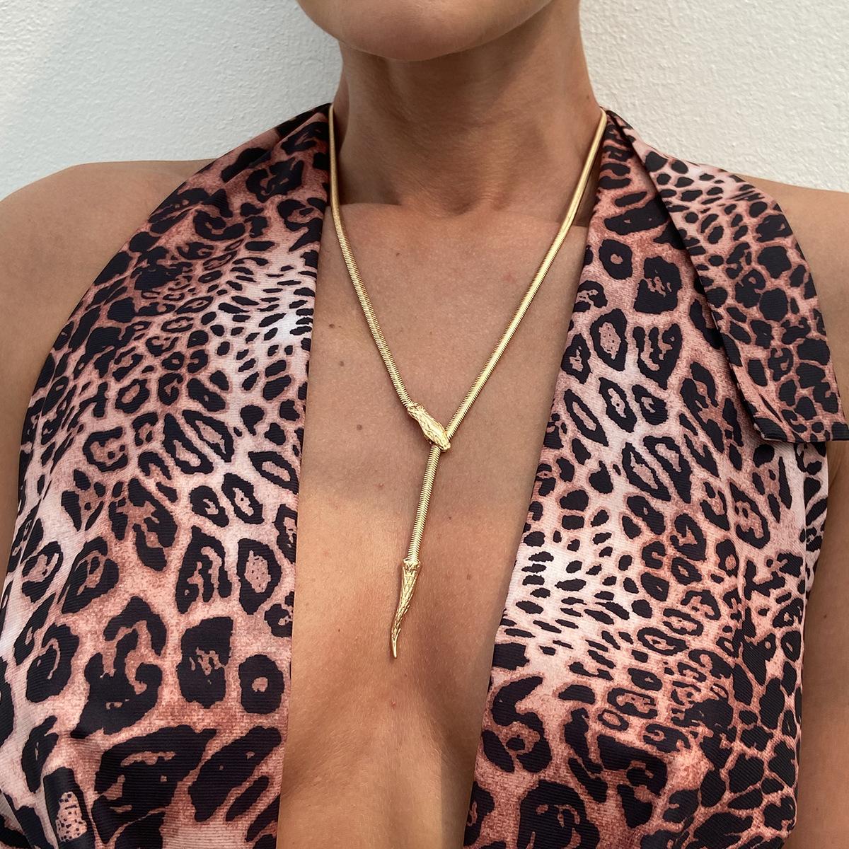 Design Metal Braided Snake Bone Chain Necklace, Stylish Pullable Snake Necklace