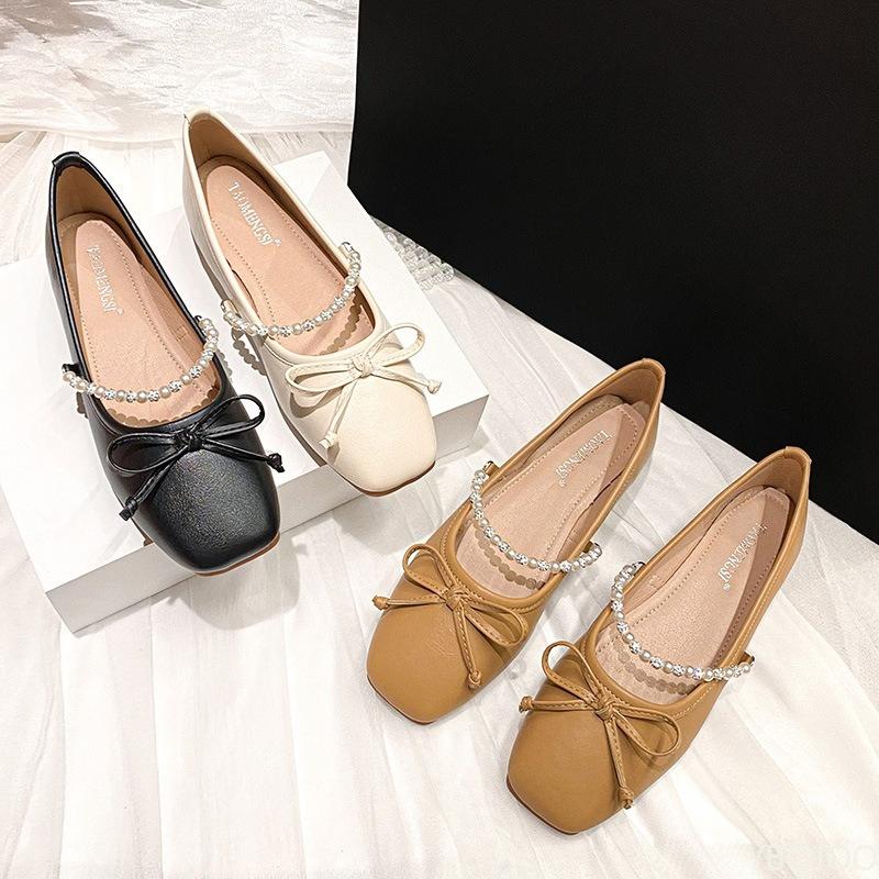 Elegant Minimalist Soft-soled Shoes Retro Temperament Bow Flat Shoes Women Summer New Fashionable Versatile Square Toe Sandals