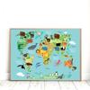 Mappa del mondo dei cartoni animati Pittura su tela Decorazioni per la camera dei bambini Poster e stampe Decorazioni per l'aula Immagini di arte della parete Decorazioni per la casa