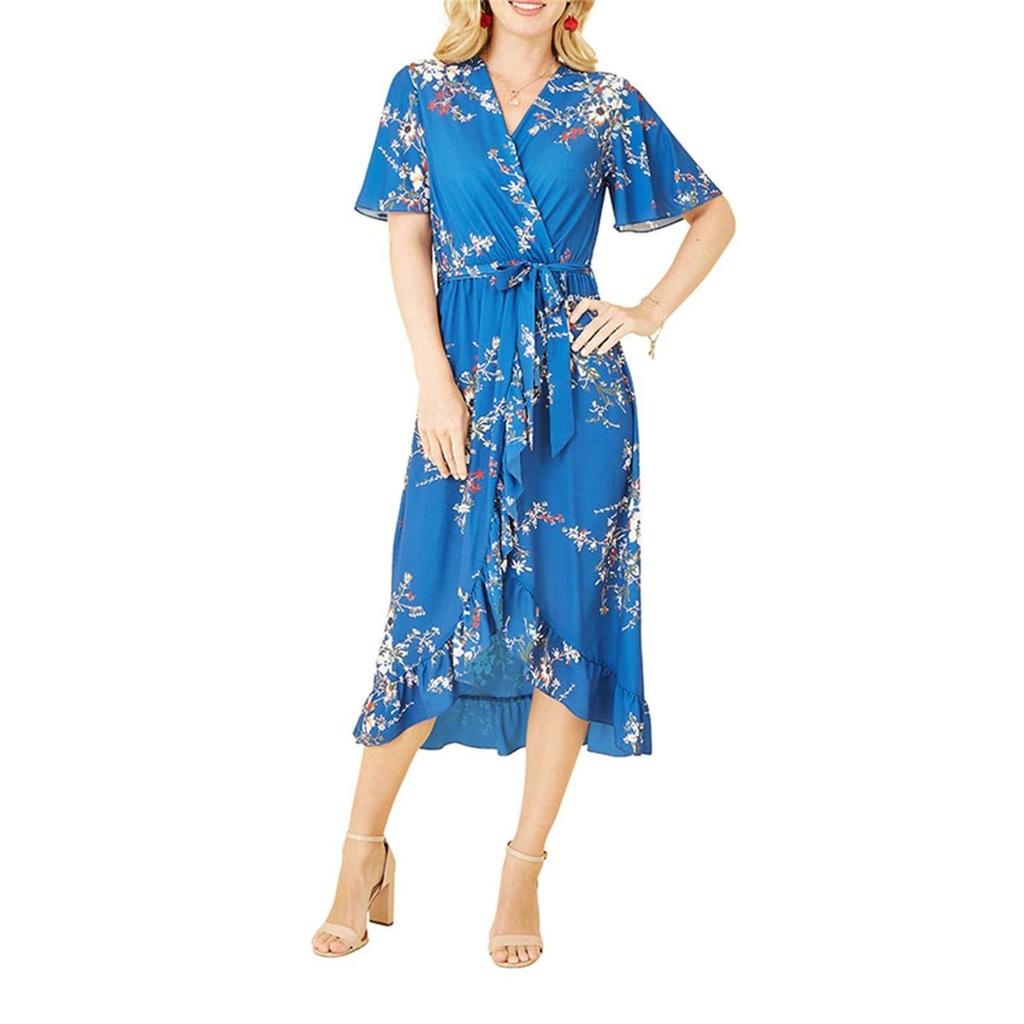 Mela London Womens/Ladies Floral V Neck Flutter Wrap Dress