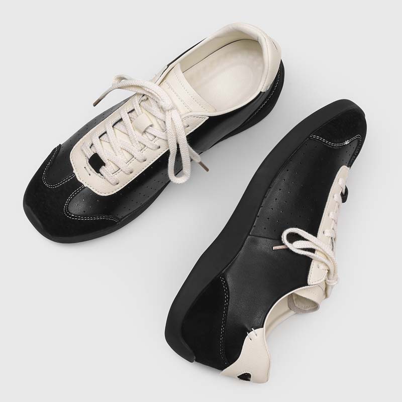 New Fashion Mixed Color Leather Sneakers Male Lace-Up Skate Board Shoes Daily Walking Shoes Breathable Casual Footwear Trainers
