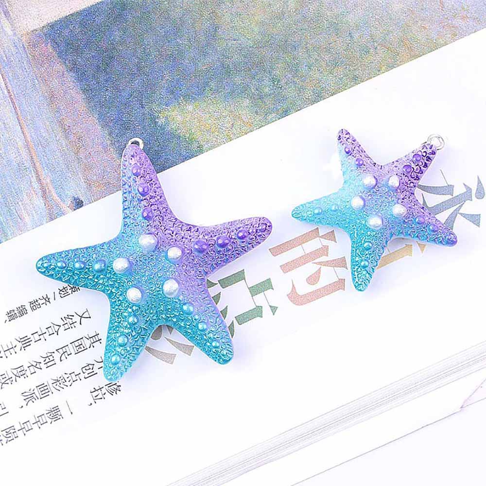 2 Pcs/Pack Gradient Starfish Pendant With Multicolor Resin Pearl Plane For DIY Bracelet Hair Earring Backpack Keychain Hanging Ornament Decor