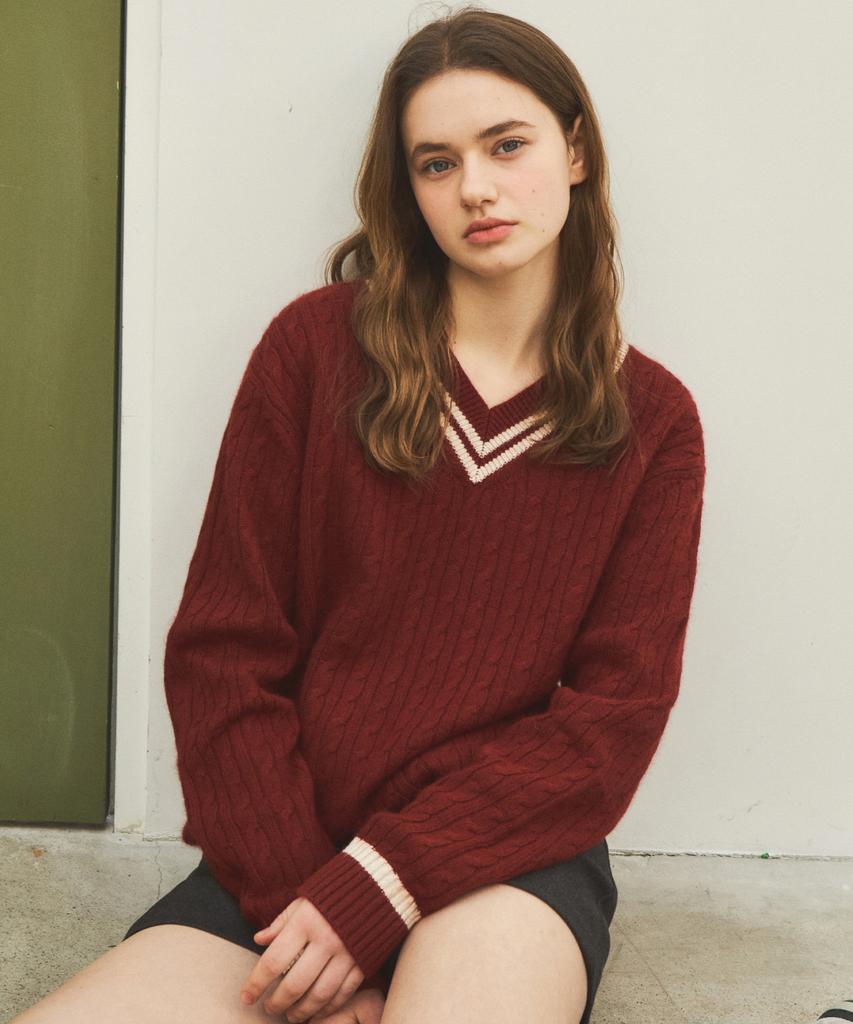 Wednesday Oasis For Woman W/Always Cable V-Neck Knit_3 Colors (Wc25-Kn12)
