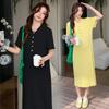 2026 Colorful Button Knit Maternity Polo Collar Nursing Skirt
