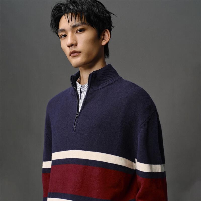 GIORDANO CONCEPTS Men's Color-block Stripe Half-Zip Knit Sweater