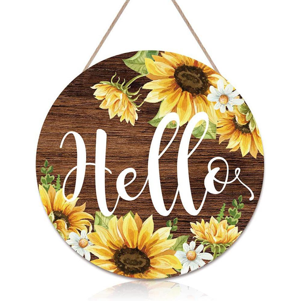 Summer And Fall Decor 30cm 11inch In Diameter Wooden Welcome Door Hanger Waterproof Well Workmanship Sturdy Construction