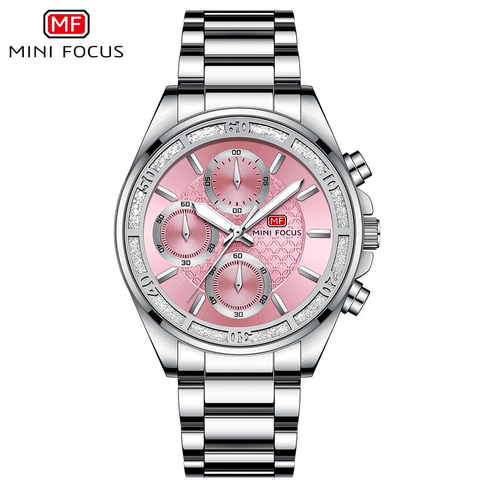 

MINIFOCUS Британские женские кварцевые часы с узором медной монеты и стальным браслетом (Модель 0615L)