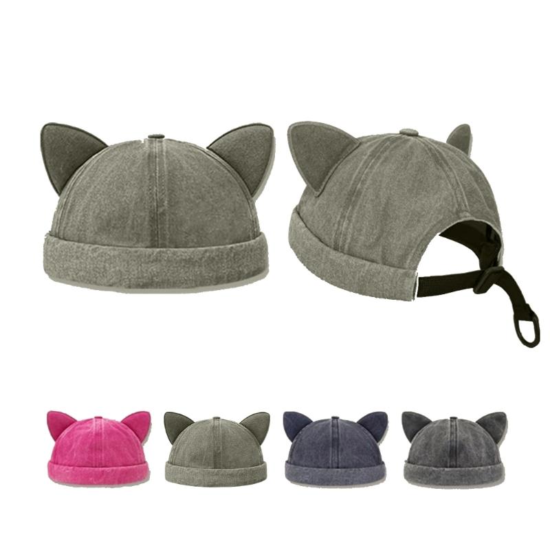 Cat Ear Decor Beanie Hat for Adult Teenagers Portable Beanie Hat Without Brim Spring Summer Anti-UV Hat for Cycling