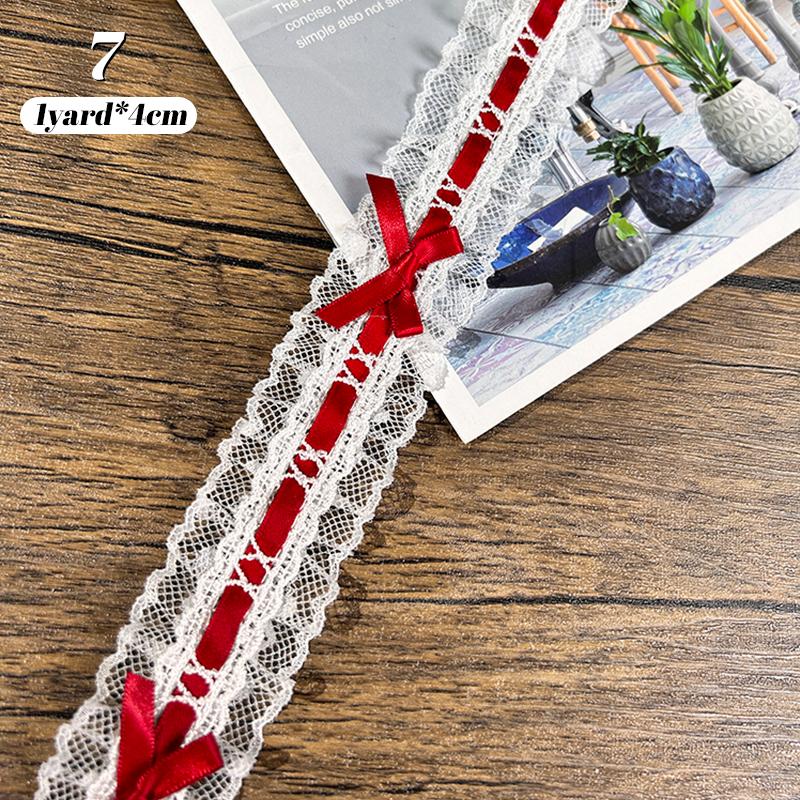 1Yard Bow Pleated Lace Trim Handmade Diy Decoration Baby Clothes Skirt Hem Clothing Lace Accessories Curtains Home Decoration
