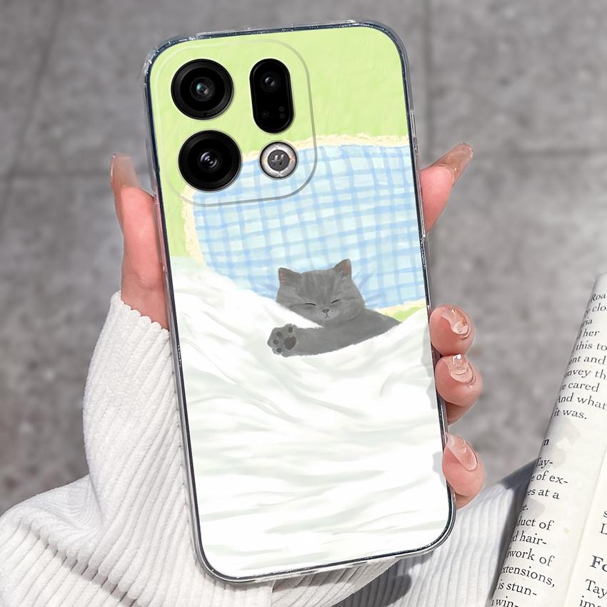 For Oppo Find X9 X8 X7 X5 Pro X2 Lite Reno8 Pro Pro+ Phone Case Black Cat Wine Glass Patterns Transparent TPU Protection Covers For Oppo Bumper Casing