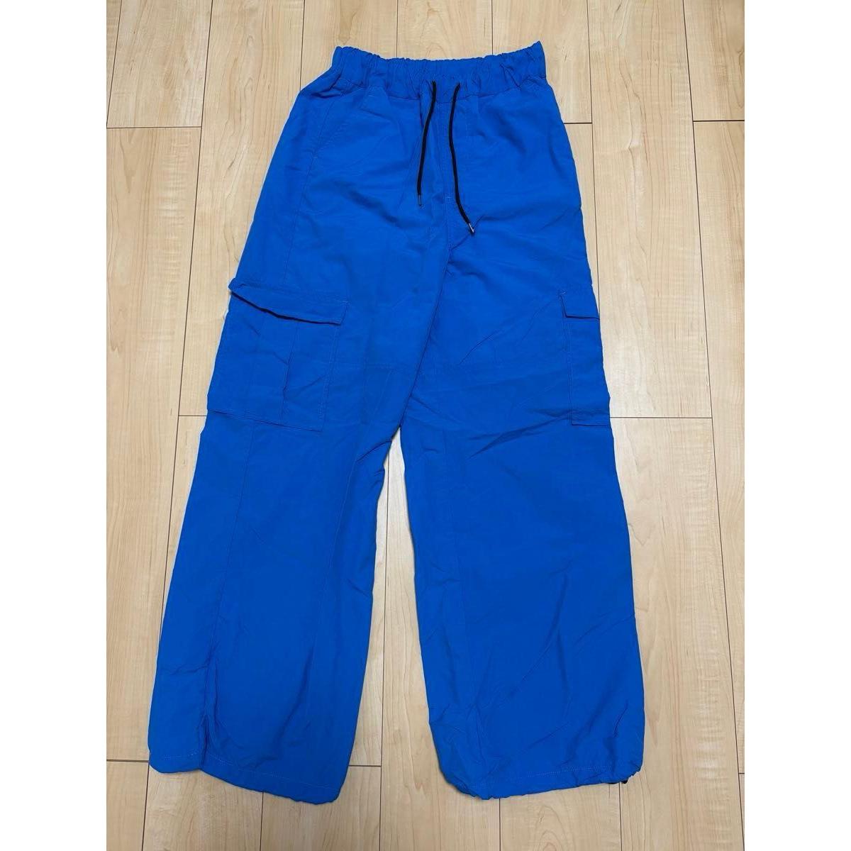 [WEGO] Blue cargo pants wide pants street casual with past drawings