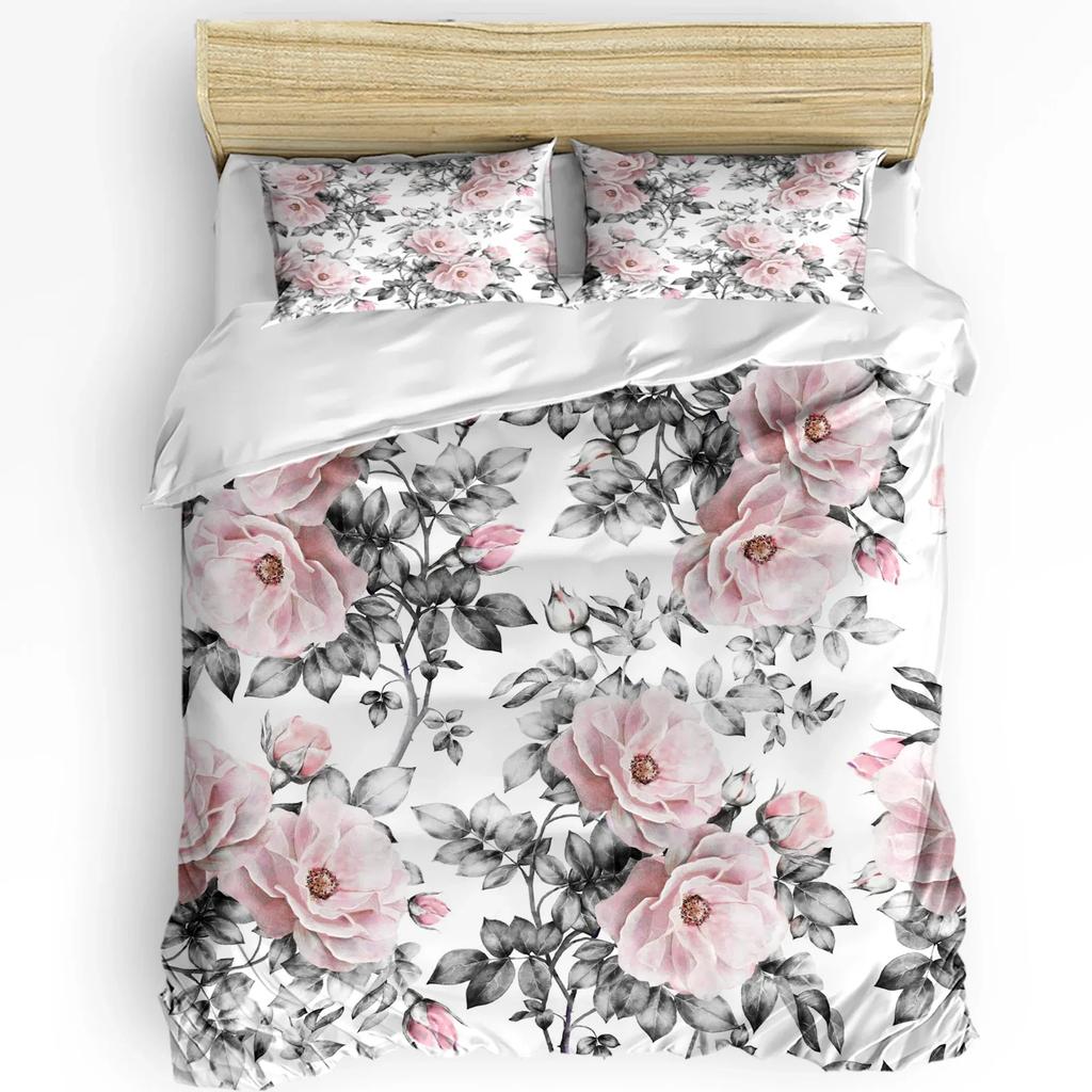 Pink Rose Flower Bouquet White Bedding Set 3pcs Duvet Cover Pillowcase Kids Adult Quilt Cover Double Bed Set Home Textile
