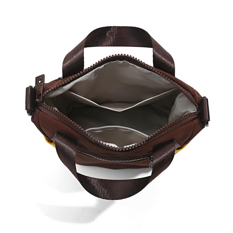 Colorblock Nylon Mini Tote Bag with Grid Pattern Front Pocket Crossbody Casual Small Shoulder Purse for Daily