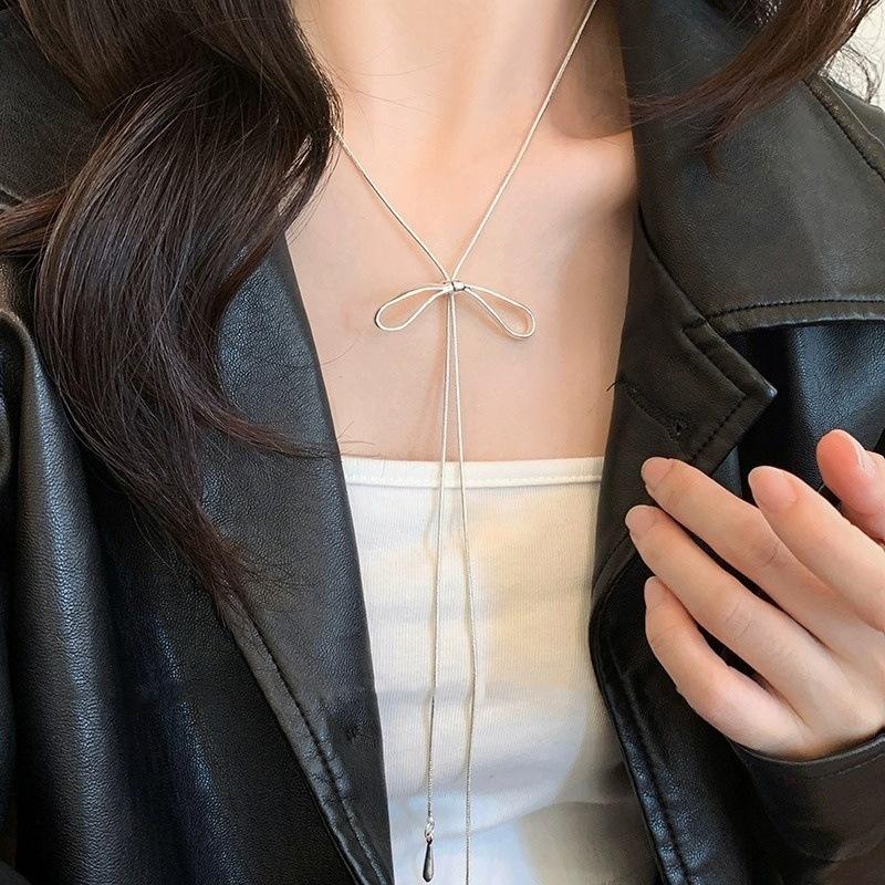 Bow Ballet Shoe Pendant Necklace New Adjustable Drawstring Sweater Chain Korean Sweet Cool Neck Accessory for Women Jewelry