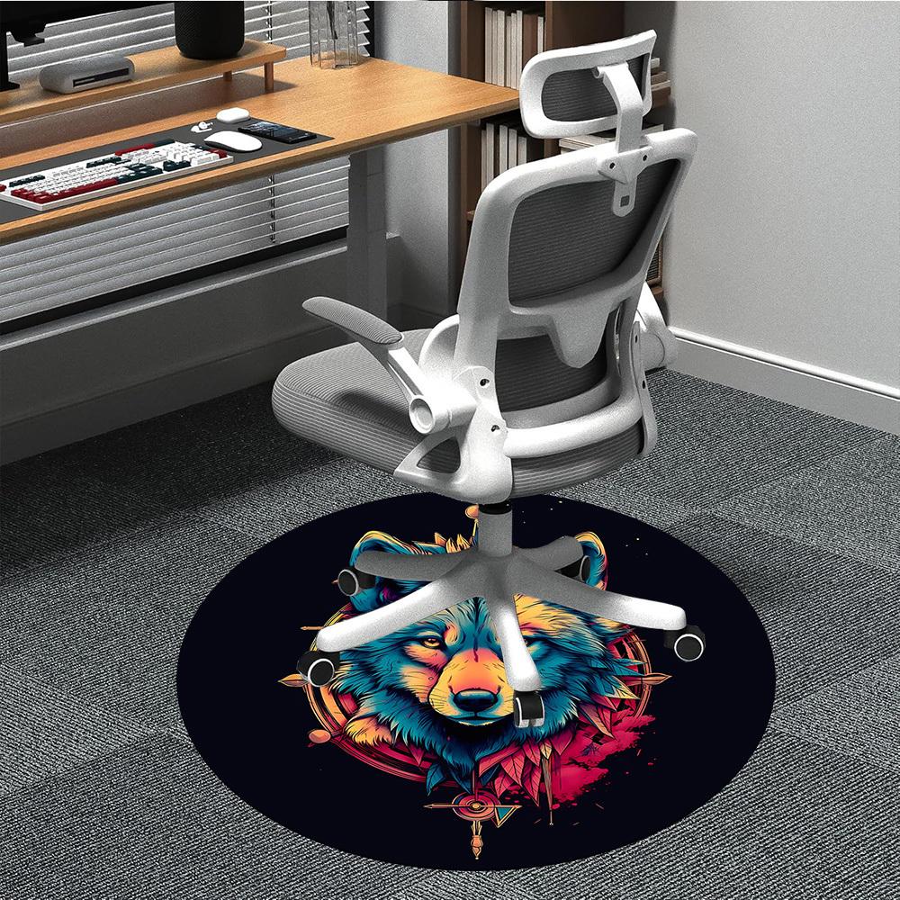 1 Stück Wolfsgeist Büro Runder Teppich, Unter Bürostühlen Schlafzimmer Wohnzimmer Heimdekoration, Raumdeko