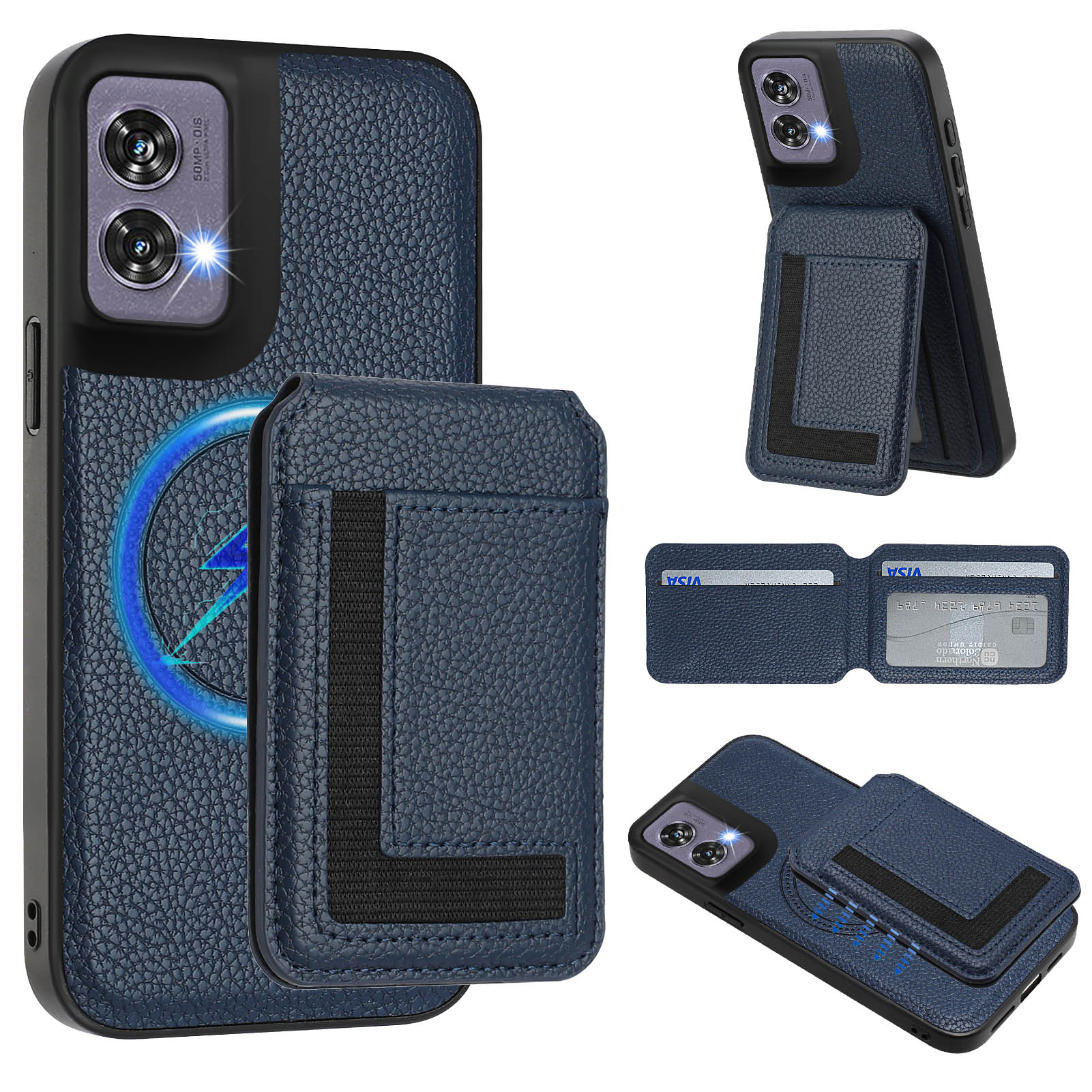 

Для Motorola Edge 50 Fusion 5G Магнітний Чохол з ТПУ + Шкіра ПУ Задня Кришка Телефона зі Знімним Тримачем для Карт F