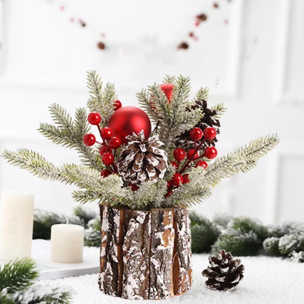 Flocking Mini Christmas Tree with Pine Cone Berry Merry Christmas Decorations New Year Gifts
