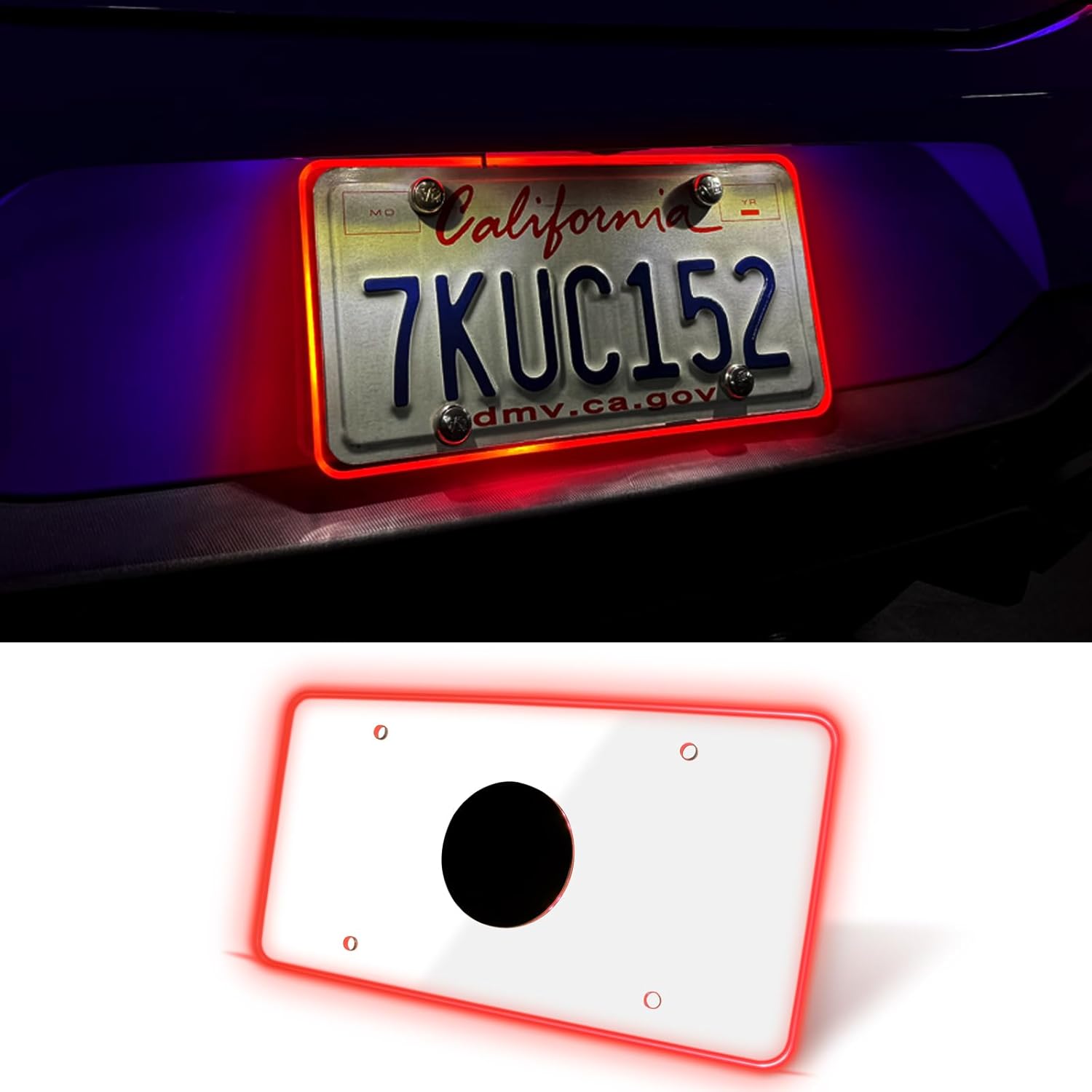 Waterproof LED License Plate Frame - Easy to Install License Plate Frame with Light, Universal License Plate Light with Anti-Scratch ABS Cover, красный