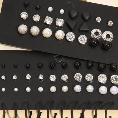 European and American Women's Earrings Set, Many Pairs with Geometric Stud Earrings, Combination of Pearl Premium Earrings, Stud Earrings.