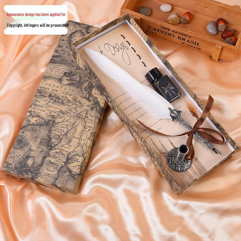 Retro Feather Dip Pen Set - Creative Ink Pen Gift for Students and Christmas