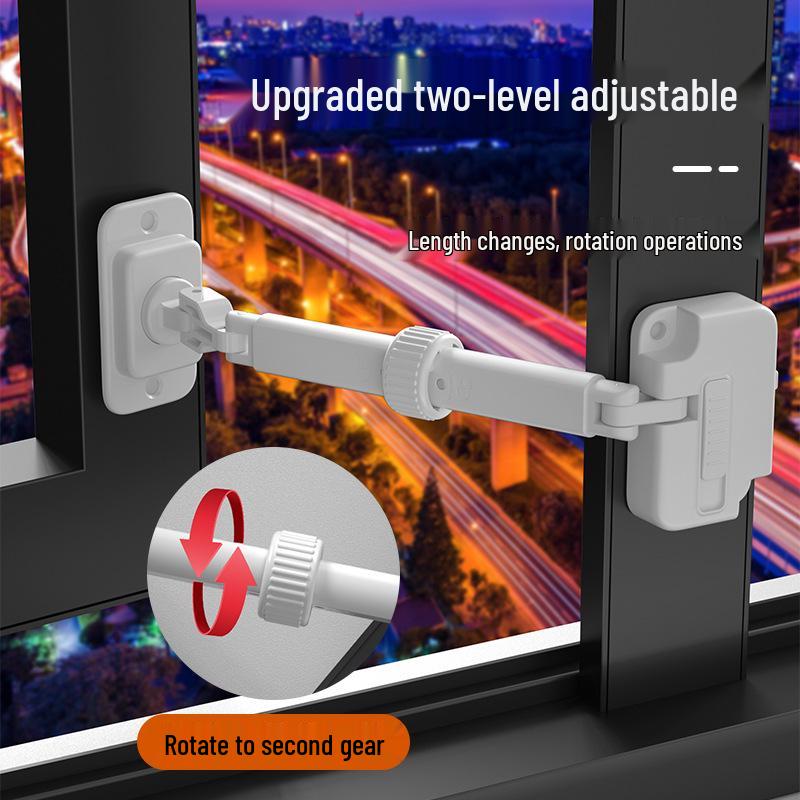 Bezpečnostní zámek na okno: Dětský multifunkční plastový omezovač, zařízení proti pádu s posuvným zámkem