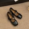 Fashion Temperament Black Inner Height Increase Shallow Mouth Flat Sole Shoes Women's 2025 New Spring Square Head French Mary Jane Shoes