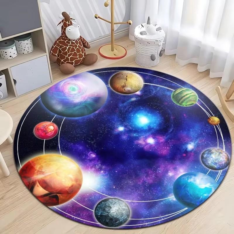 Outer Space Planet Print Round Carpet Bedroom Rug Computer Chair Swivel Floor Mat Living Room Cartoon Children's Room Floor Mat