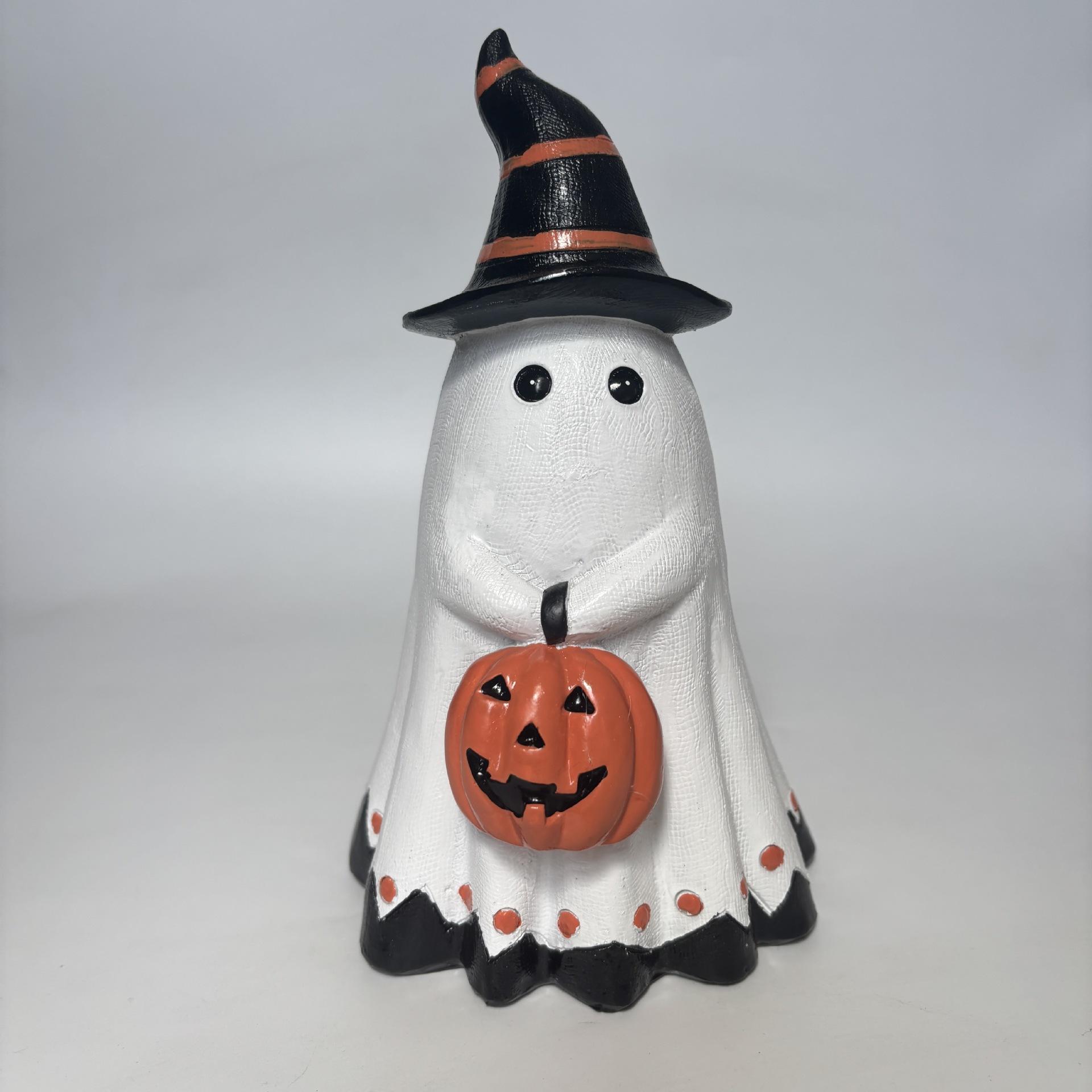 

Resin Ghost Pumpkin Ornament Cute Ghost Holding Pumpkin Statue Home Decoration Statuette