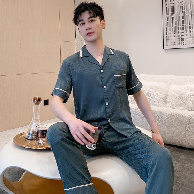 

Men s Light Luxury Silk Pajama Set - Spring/Fall, Thin Jacquard Homewear, Wearable Outdoors XXXL
