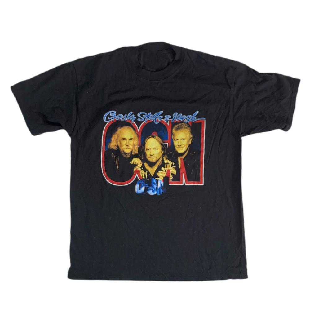 Vtg Crosby Stills & Nash World Tour Cotton Black Unisex All Shirt Unisex T-Shirt L