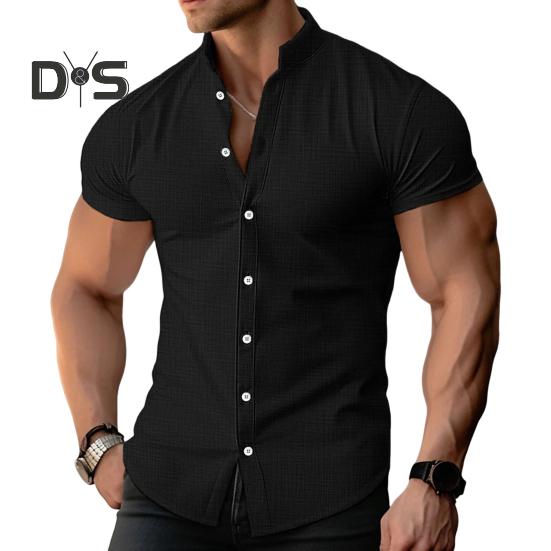 Muži Letní Košile Stojáček Jednobarevný Jednořadý Slim Fit Cardigan Krátké rukávy Měkké Prodyšné Střední délka Ležérní Podnikání Muži Top do kanceláře